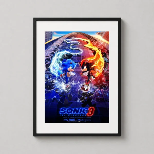 Sonic 3 Movie, Sonic and Shadow Skyscraper Duel Movie Poster