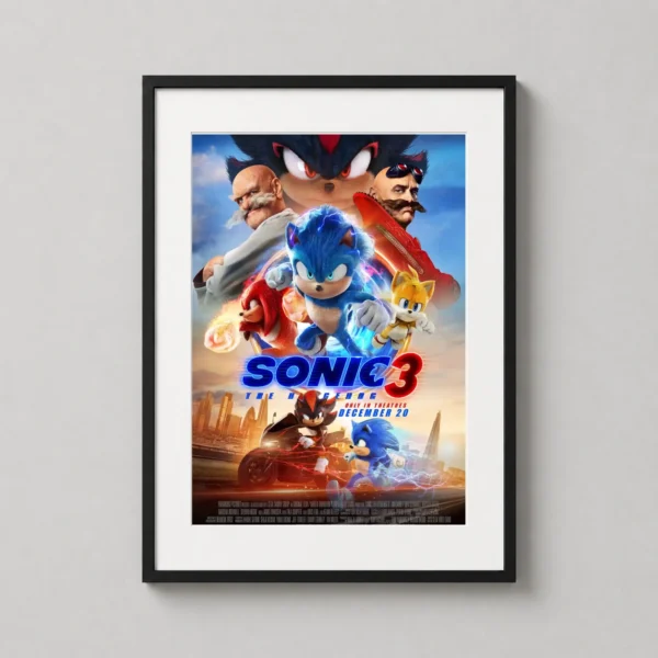 Sonic the Hedgehog 3 Movie Shadow and Sonic Cast Movie Poster