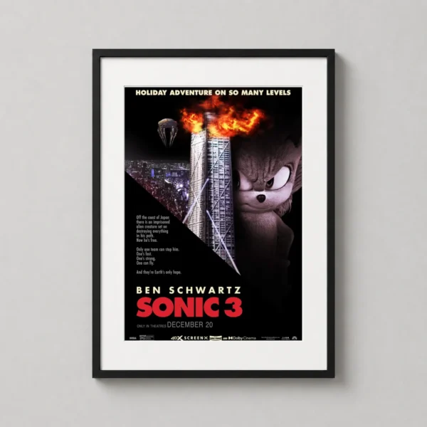 Sonic 3 Dark Cityscape Shadow Hedgehog Movie Poster