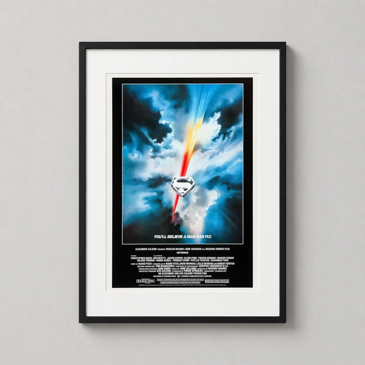 Superman 1978 Crystalline S-shield — this 1978 Superman movie poster features the crystalline S-shield logo