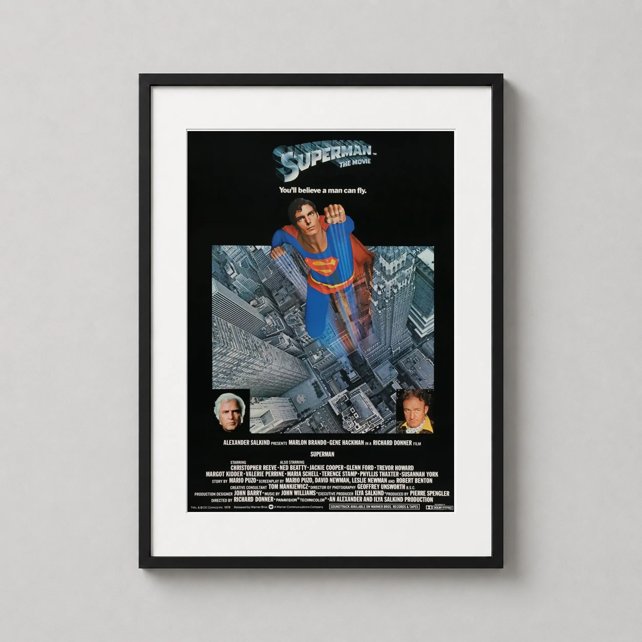 Superman 1978 Movie Christopher — this vintage film poster features Christopher Reeve as Superman soaring