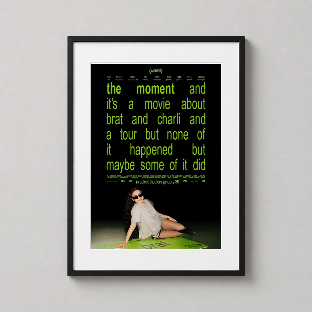 Moment Charli Xcx — this Charli XCX movie poster features neon lime green typography and a