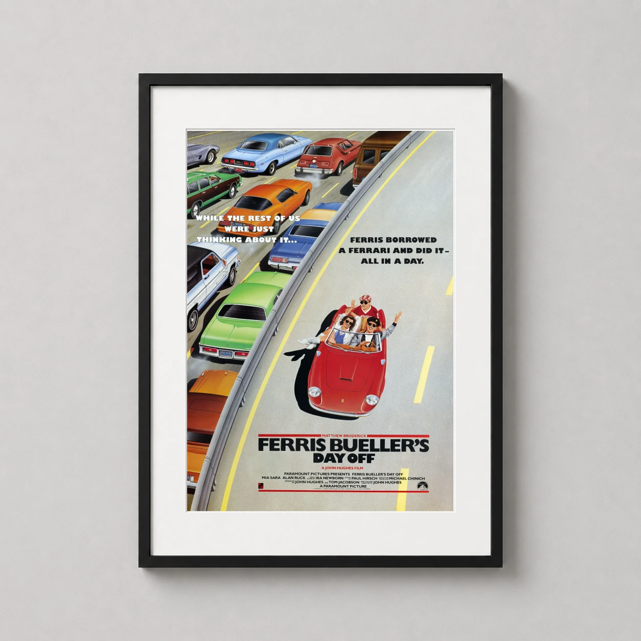 Ferris Bueller's Day Off Ferrari — ferris, Sloane, and Cameron cruise in a red Ferrari against a sea of