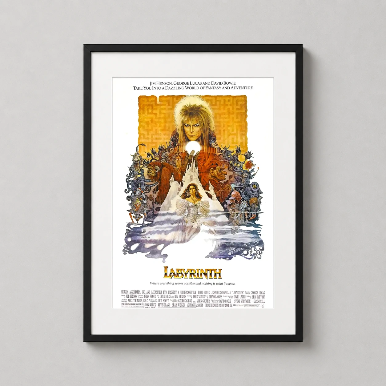 Labyrinth 1986 Jareth Sarah — featuring Jareth the Goblin King and Sarah, this vintage-style