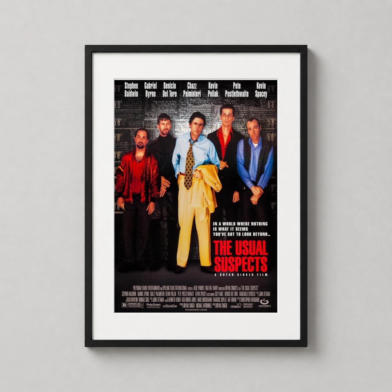 Usual Suspects — gritty crime film poster featuring the iconic police lineup of five