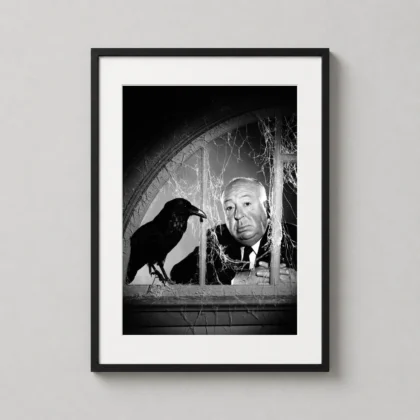 Alfred Hitchcock | Celebrity Poster | The Birds Era Black & White Art framed wall art mockup
