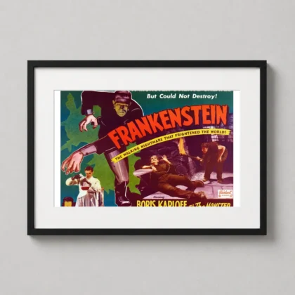 Frankenstein 1931 Boris Karloff — vibrant vintage re-release poster for Frankenstein featuring Boris