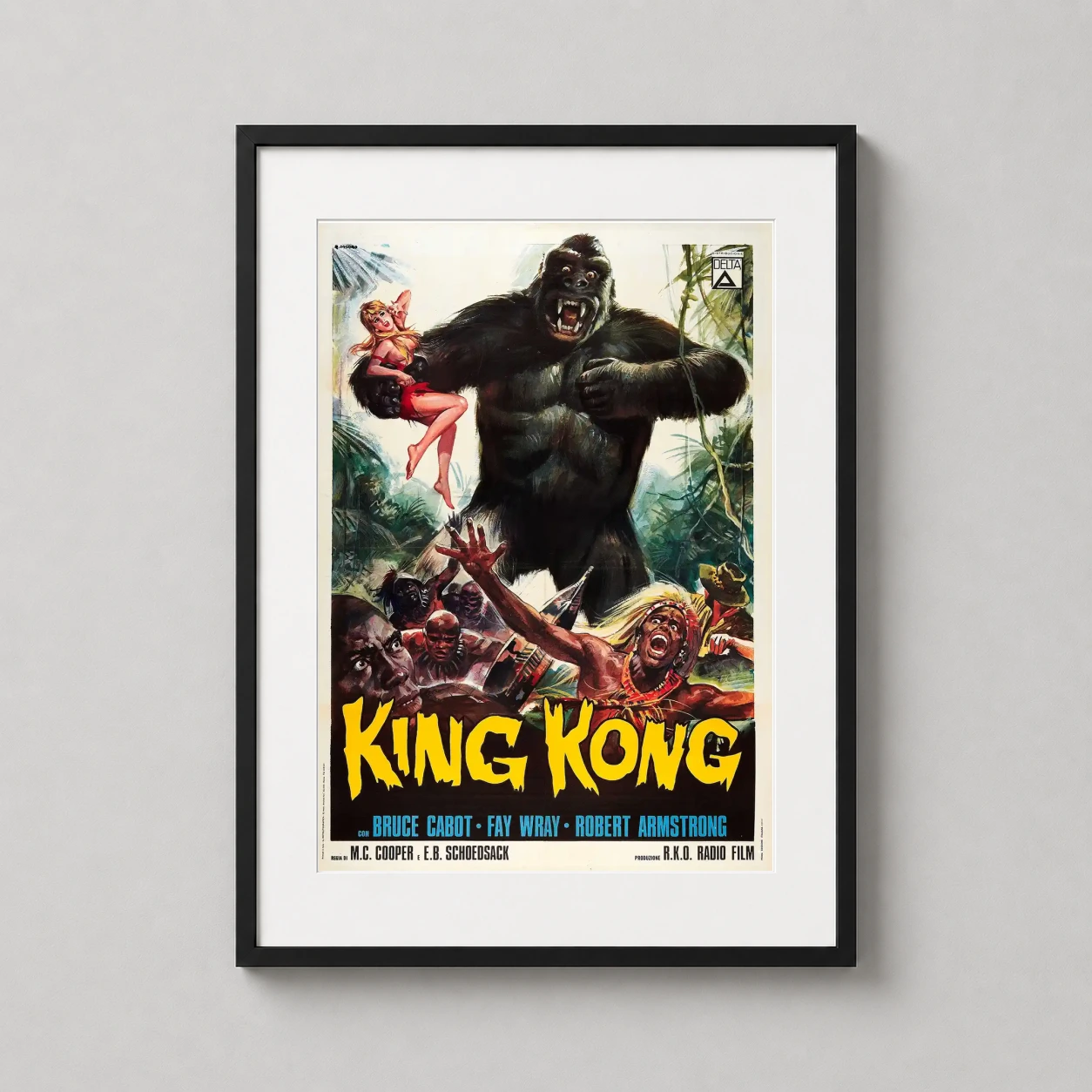 King Kong 1933 Vintage — vibrant vintage Italian movie poster for King Kong featuring the giant