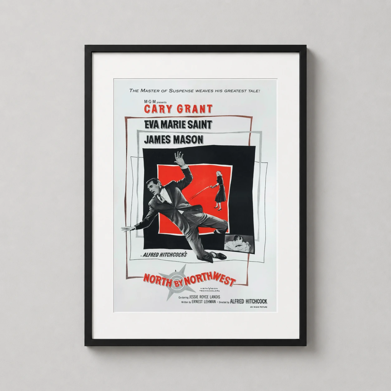 North Northwest 1959 Cary — classic North by Northwest movie poster featuring Cary Grant falling
