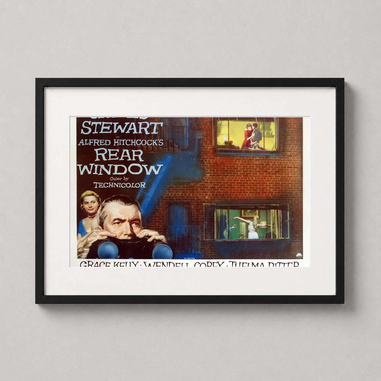 Rear Window 1954 Hitchcock — james Stewart peers through binoculars alongside Grace Kelly in this