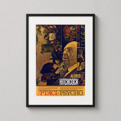 Alfred Hitchcock The Birds / Psycho | Czech Movie Poster | Vintage Pop Art framed wall art mockup