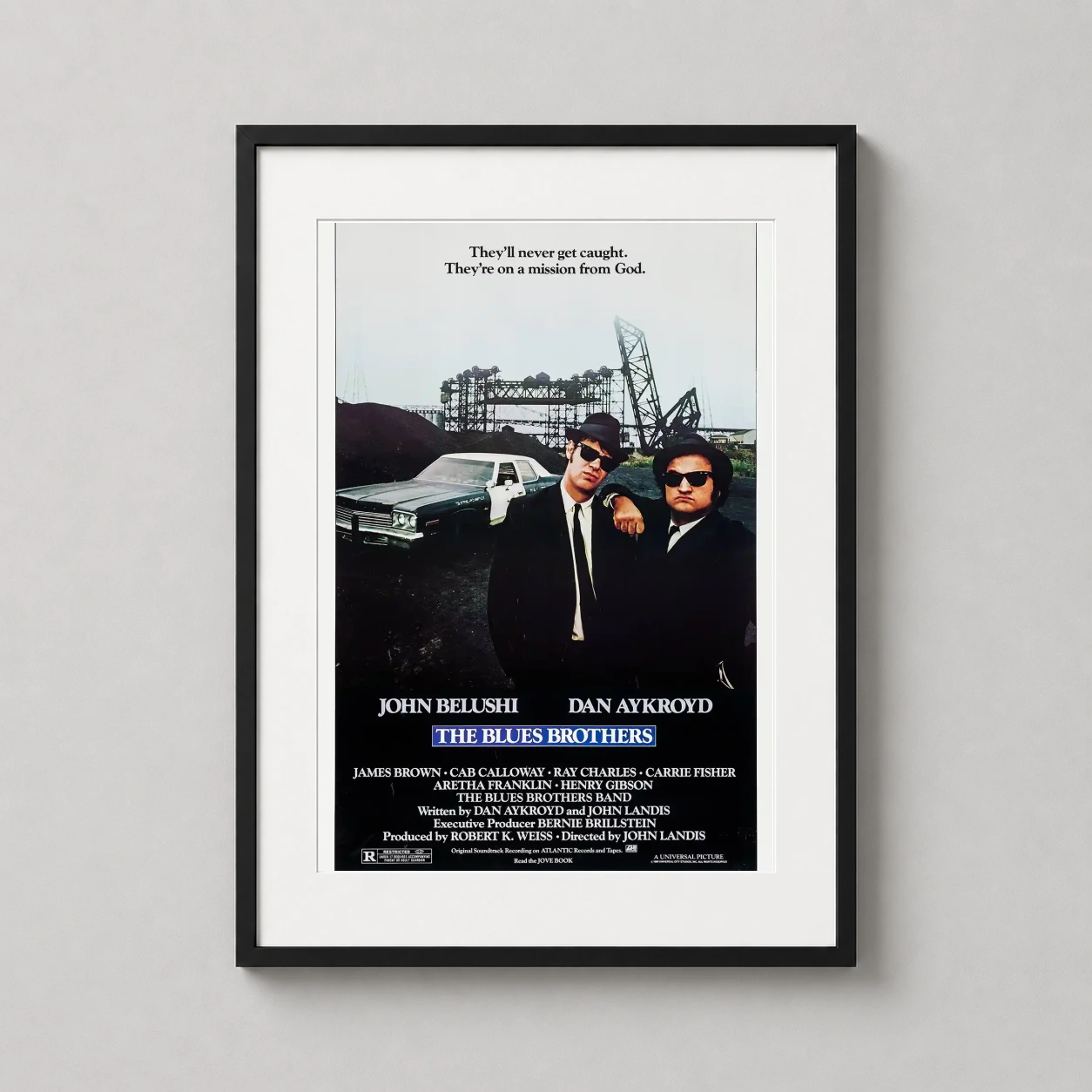 Blues Brothers — classic 1980 movie poster featuring Jake and Elwood Blues in black