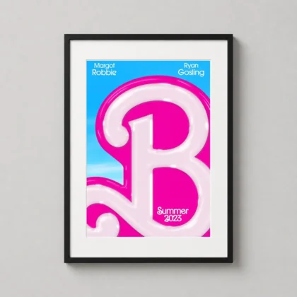 Barbie (2023) | Movie Poster | Official Pink Glossy Logo Art Print framed wall art mockup