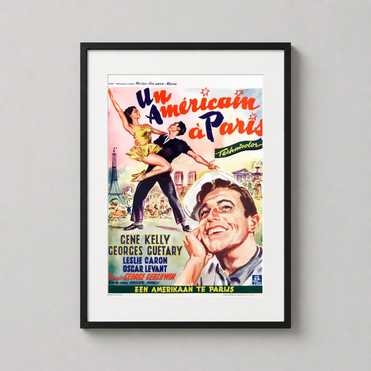 Paris — this vintage French movie poster features Gene Kelly and Leslie Caron
