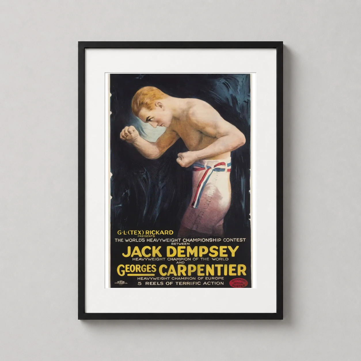 Jack Dempsey Vs Georges Carpentier — 1921 heavyweight championship silent film poster featuring boxing