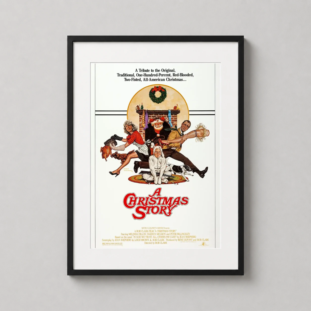 Christmas Story Ralphie Bunny Suit — illustrated movie poster featuring Ralphie in his pink bunny suit, the