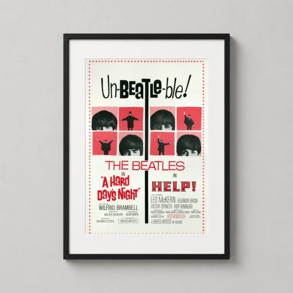 The Beatles A Hard Day's Night and Help Vintage Movie Poster