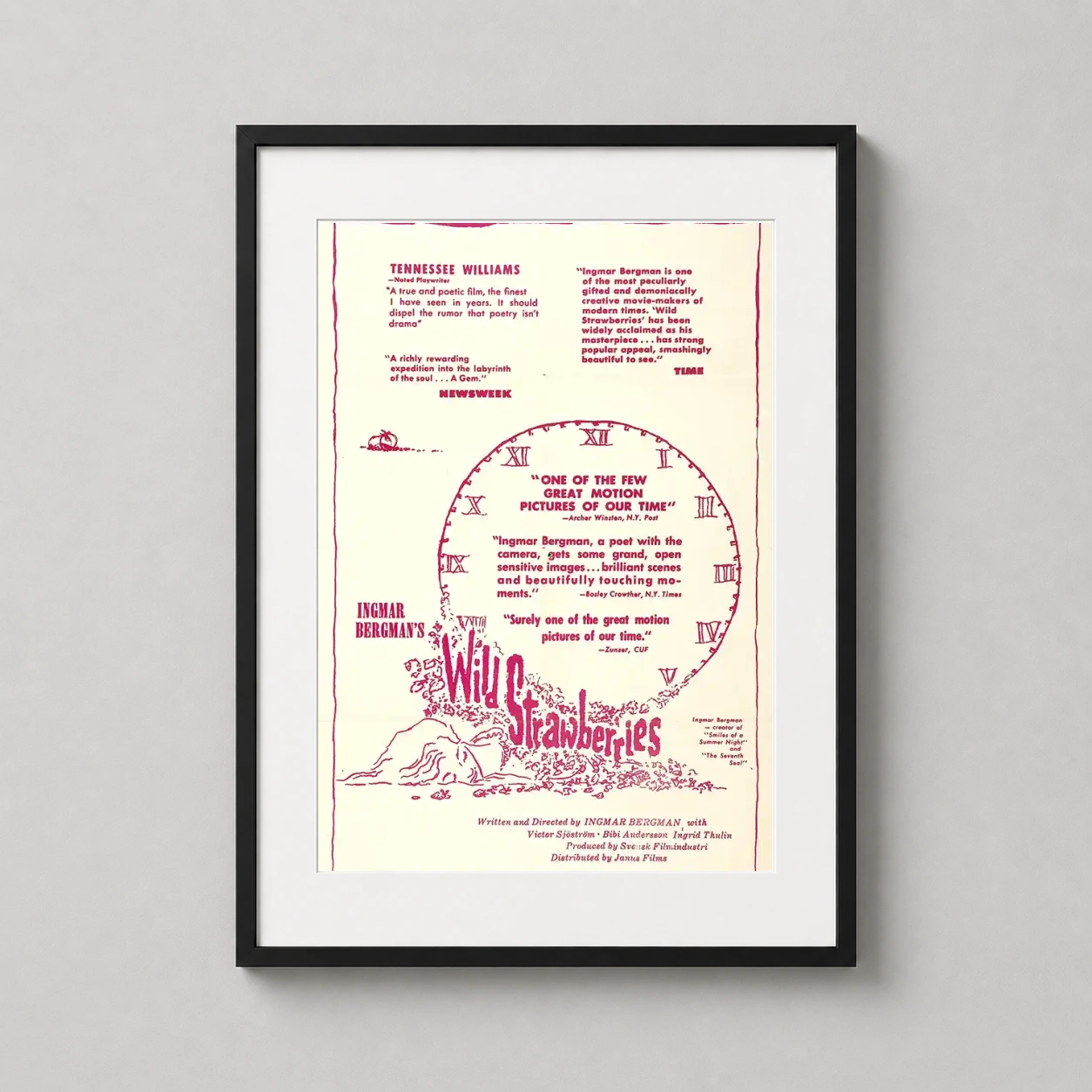 Wild Strawberries Ingmar Bergman — minimalist vintage film poster for Ingmar Bergman's Wild Strawberries