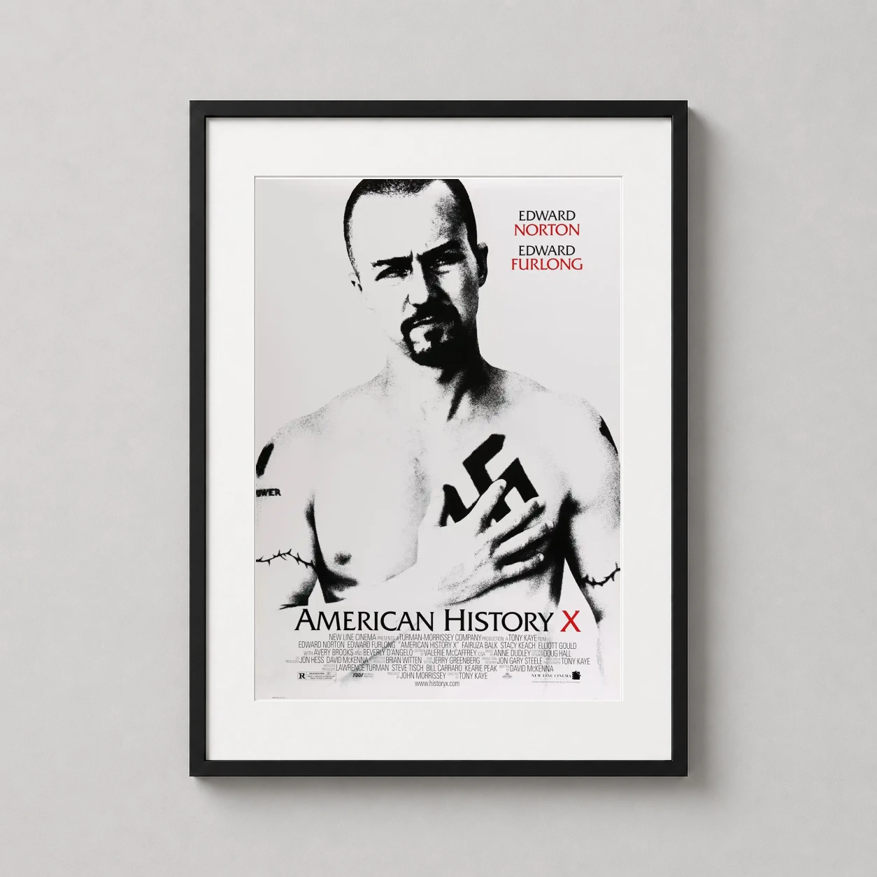 History X — stark monochrome movie poster featuring Edward Norton in American