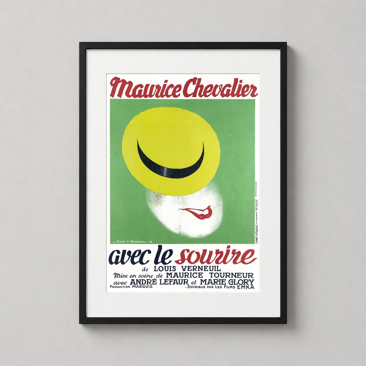 Avec le Sourire — minimalist 1936 French movie poster for Avec le Sourire featuring a