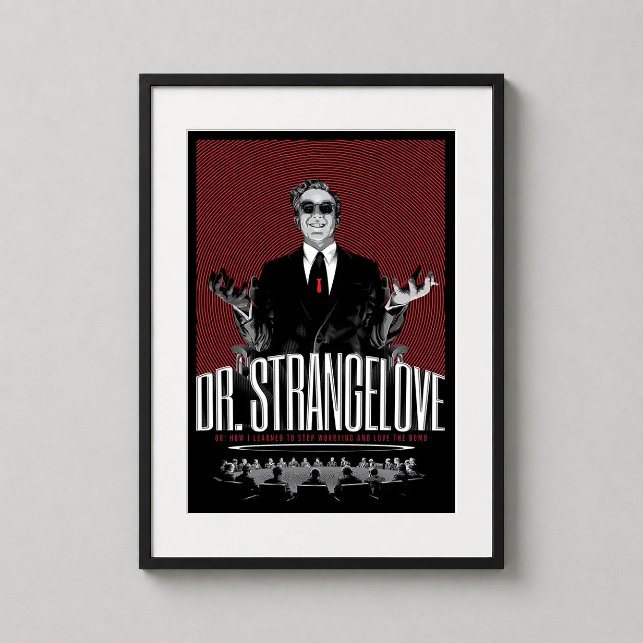 Dr Strangelove — striking red and black graphic illustration of Peter Sellers as Dr.