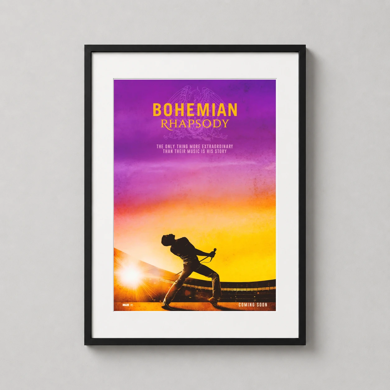 Bohemian Rhapsody — this movie art captures the silhouette of Freddie Mercury performing