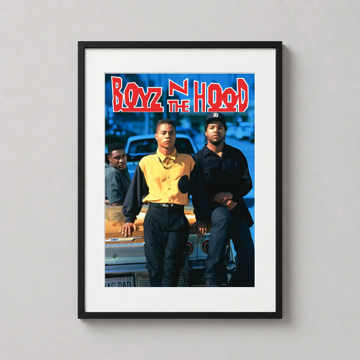 Boyz N the Hood — vivid photographic print featuring the main cast and a classic lowrider