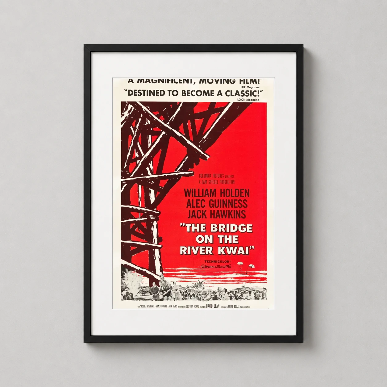 Bridge on the River Kwai — high-contrast red and black graphic art print for The Bridge on the