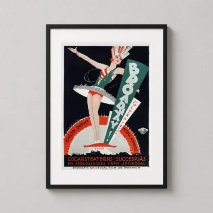 Broadway Deco Theater Movie Poster showing 1929 Art Deco poster for the film Broadway featuring a dancer adorned