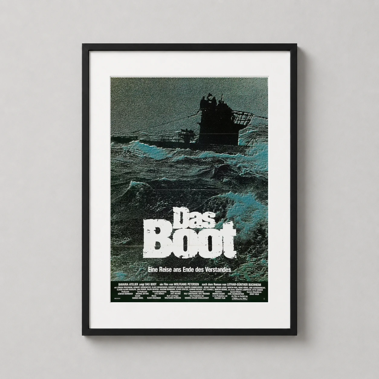 Das Boot German Vintage — this vintage Das Boot movie poster features the iconic silhouette of a