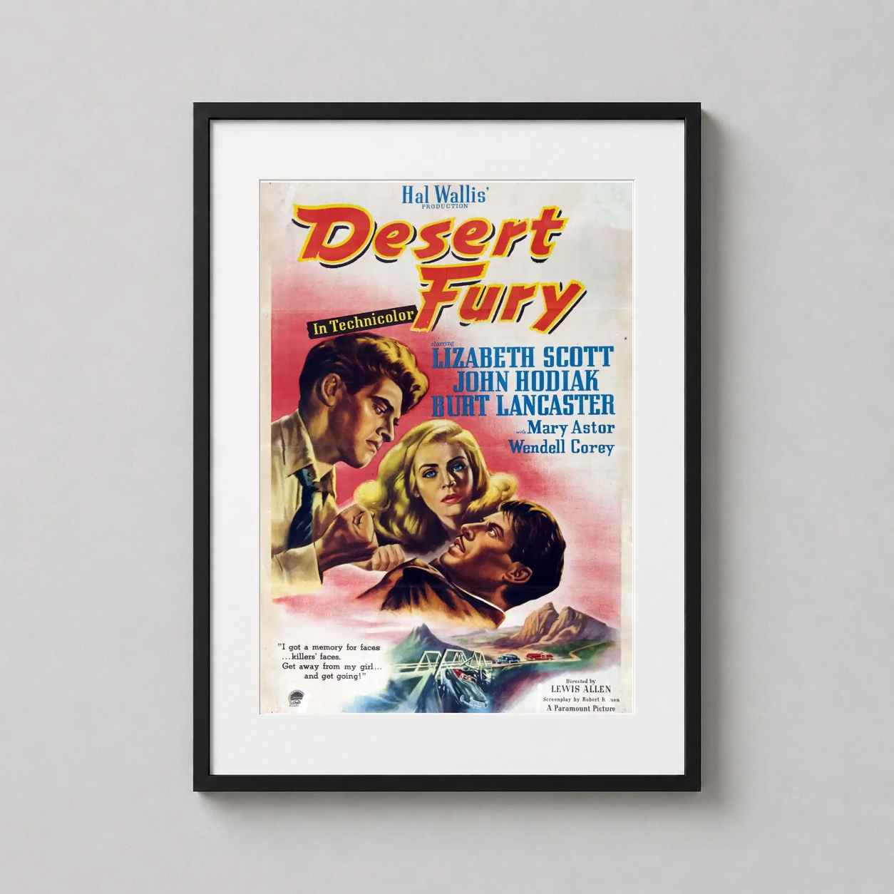 Desert Fury — illustrated 1947 Desert Fury movie poster featuring Burt Lancaster and