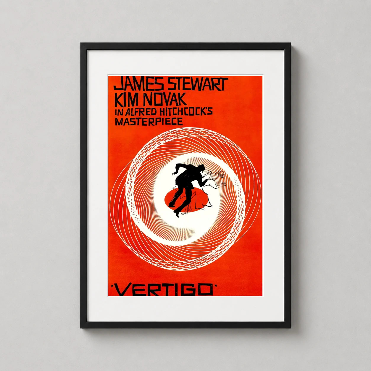Vertigo 1958 Hitchcock Saul — vibrant orange Saul Bass art print for Alfred Hitchcock's Vertigo