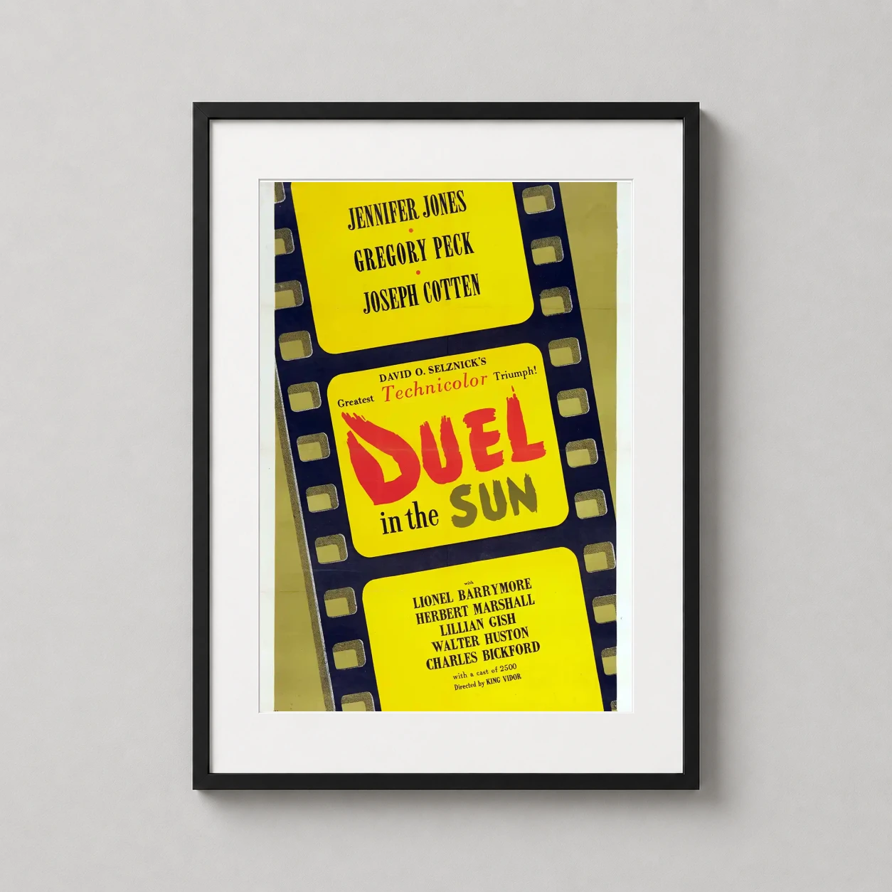 Duel in the Sun — bold yellow and black vintage film strip poster for the 1946 film Duel