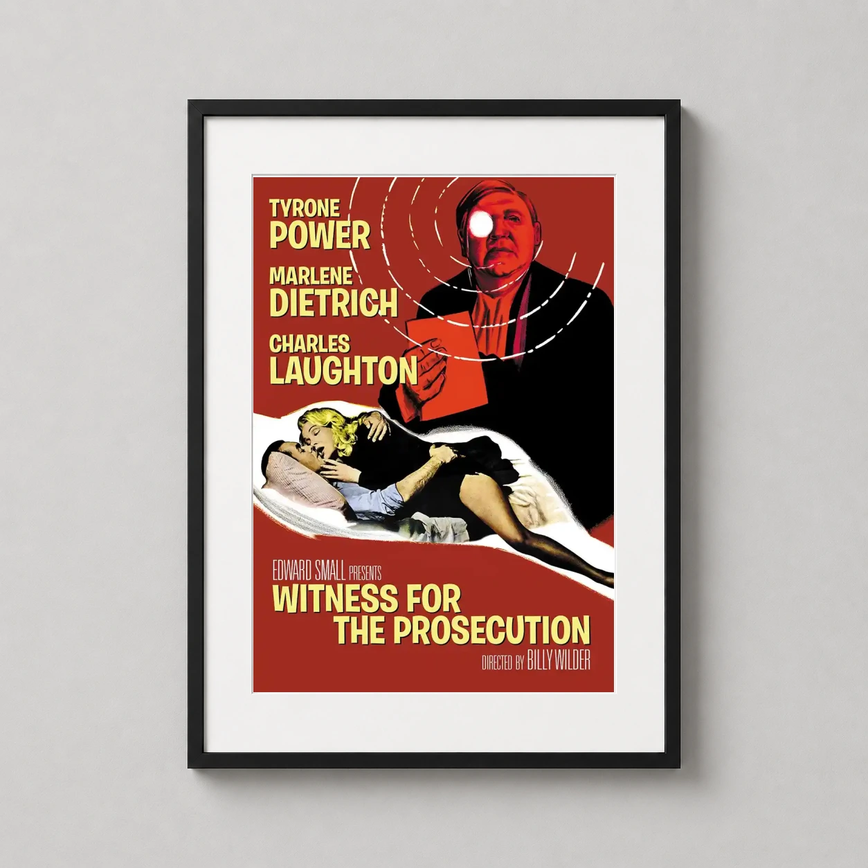 Witness for the Prosecution — vintage 1957 film art featuring Tyrone Power and Marlene Dietrich