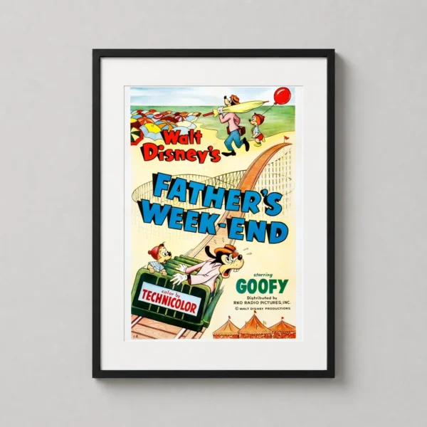 Father's Week-End Goofy Cartoon Vintage Disney Movie Poster Wall Art