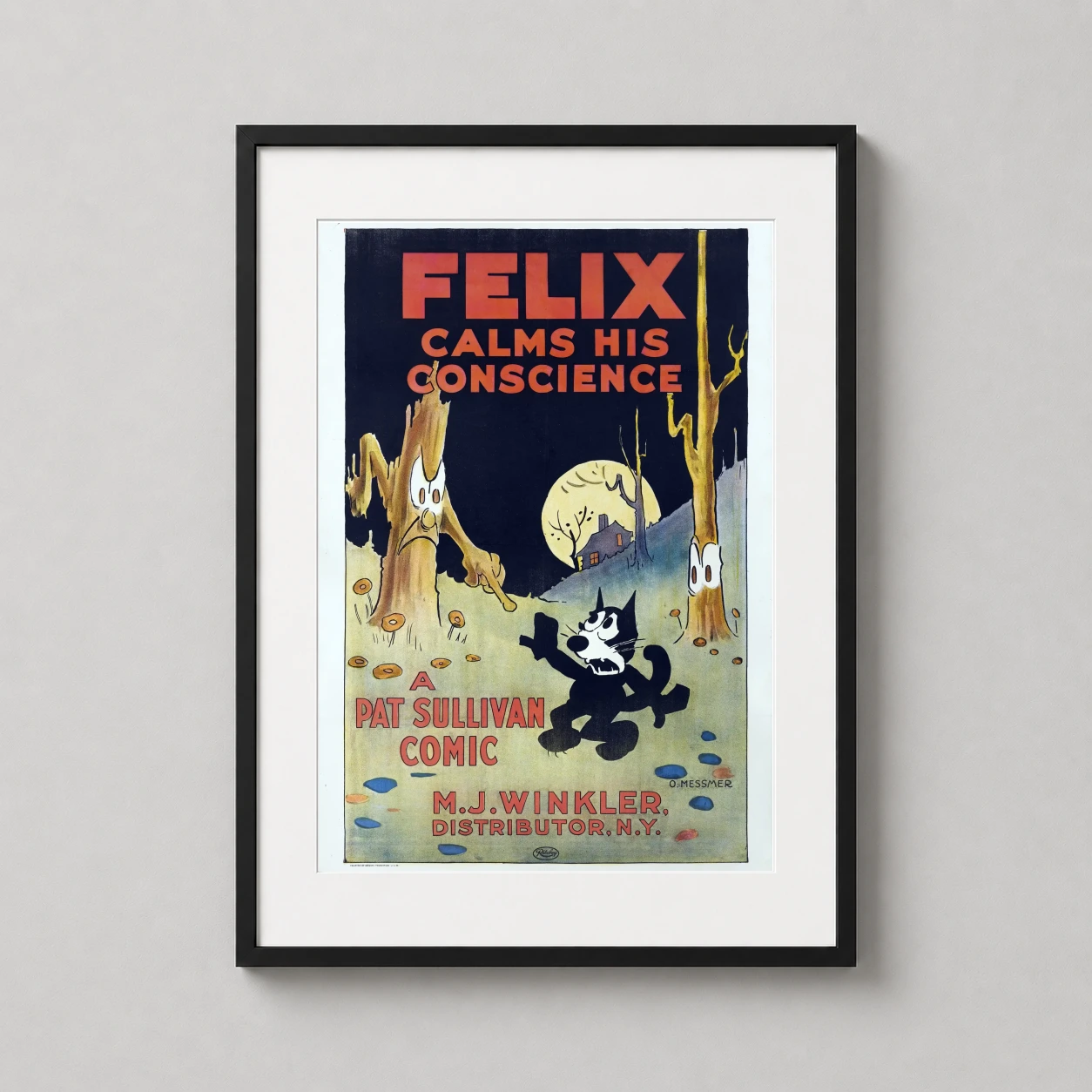 Felix Calms His Conscience — features the mischievous Felix the Cat facing personified trees and a
