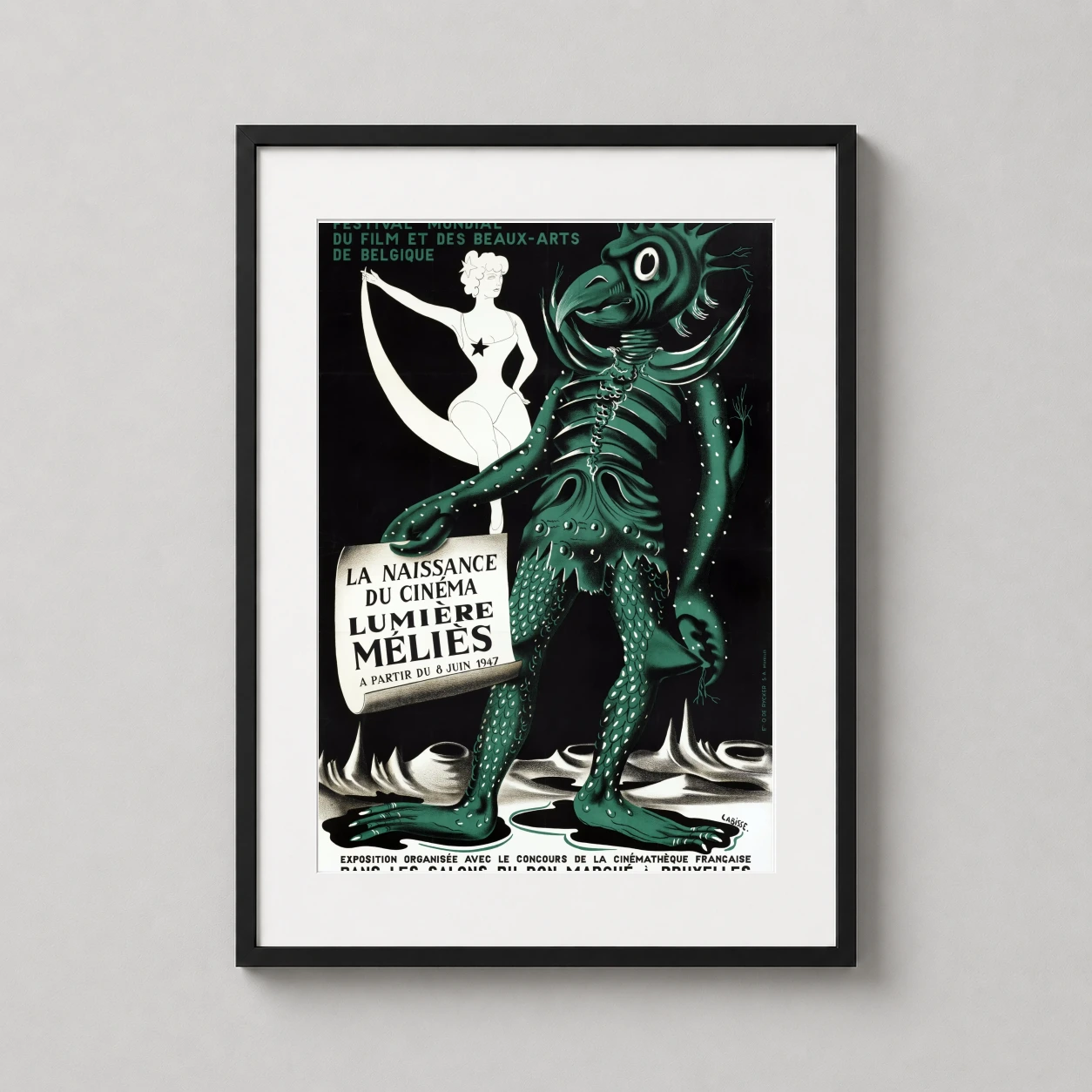 Felix Labisse — surreal green beaked creature and a woman on a crescent moon feature in