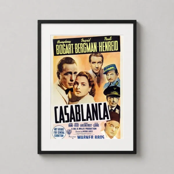 Casablanca Bogart and Bergman Vintage Movie Poster