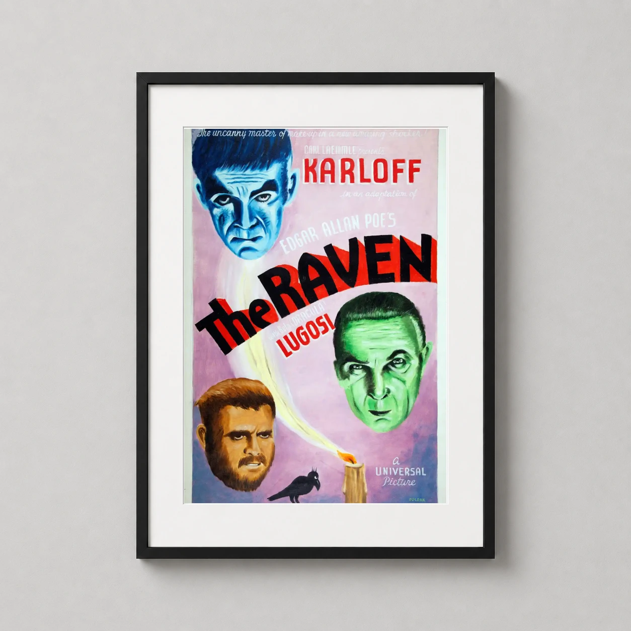 Raven Karloff and Lugosi — hand-painted style poster for The Raven (1935) featuring stylized
