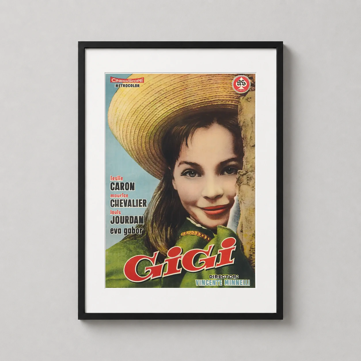 Gigi — vibrant 1958 Spanish movie poster for Gigi featuring a painted portrait