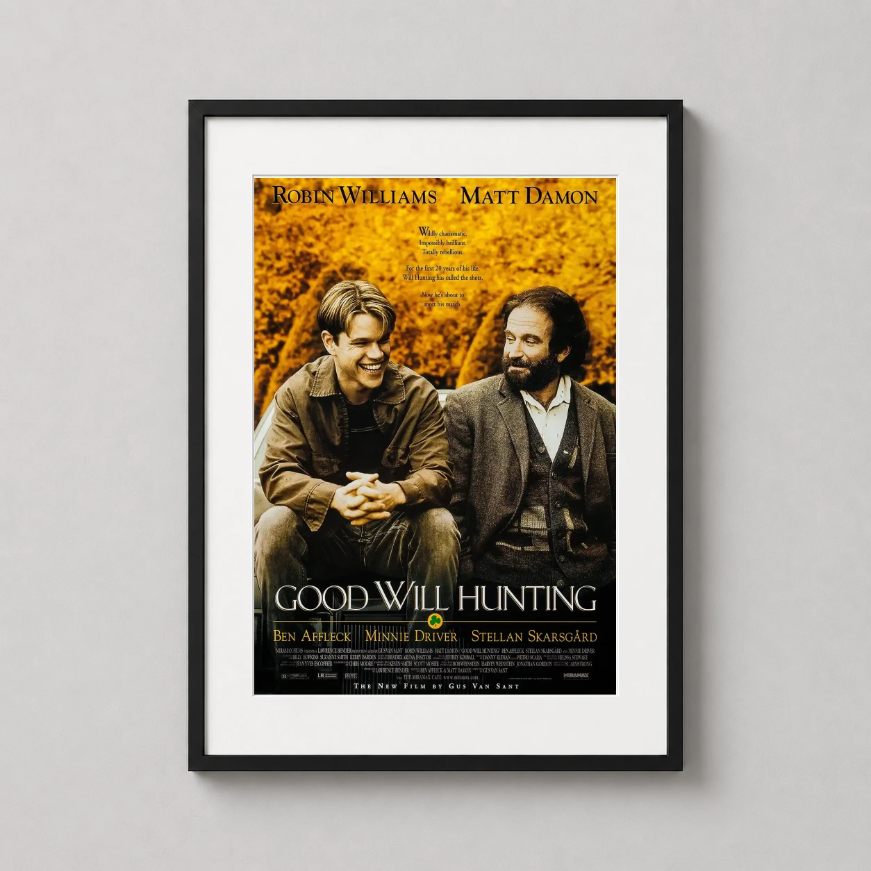 Good Will Hunting — warm photographic movie poster featuring Matt Damon and Robin Williams