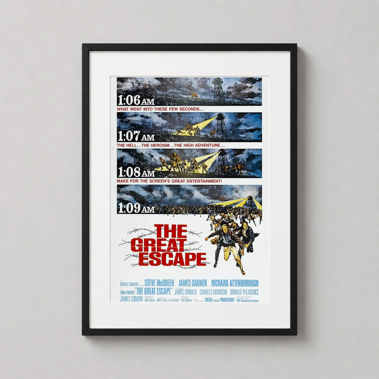 Great Escape Iconic 1:06 — this vintage movie poster depicts the intense 1:06 AM escape sequence