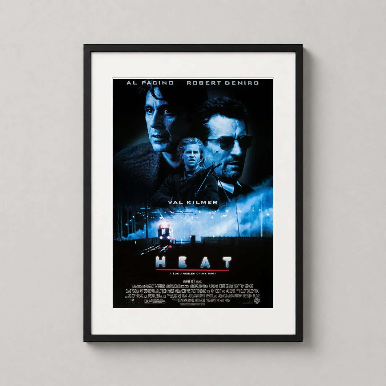 Heat — cinematic blue-toned Heat 1995 movie poster featuring Al Pacino, Robert