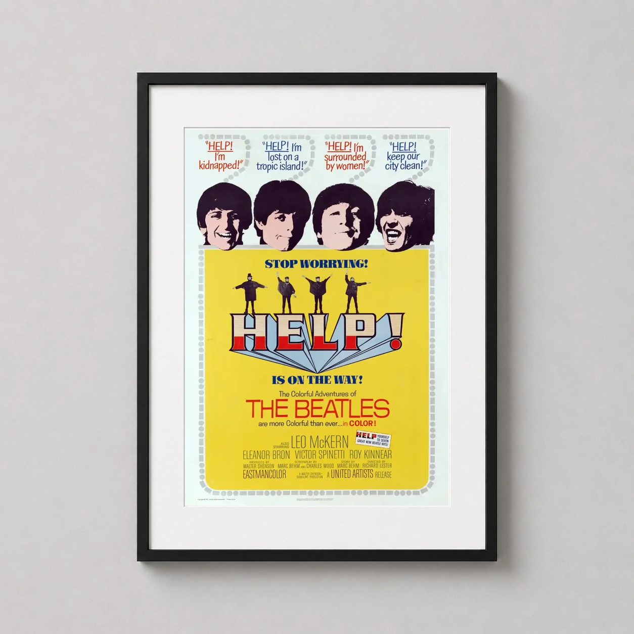 Help the Beatles — this vintage film poster features The Beatles in their 1965 comedy