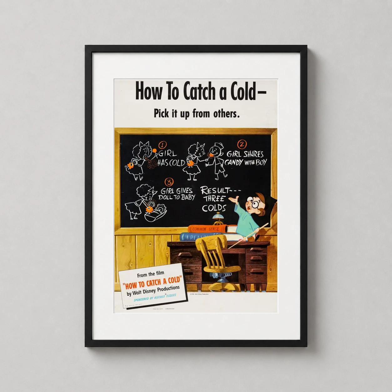How Catch a Cold Health — vintage 1951 Disney health PSA poster titled How To Catch a Cold