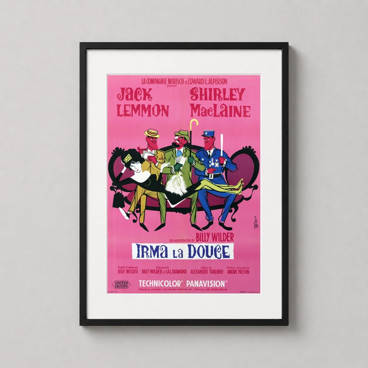 Irma Douce — vibrant pink vintage movie poster for Irma la Douce featuring whimsical