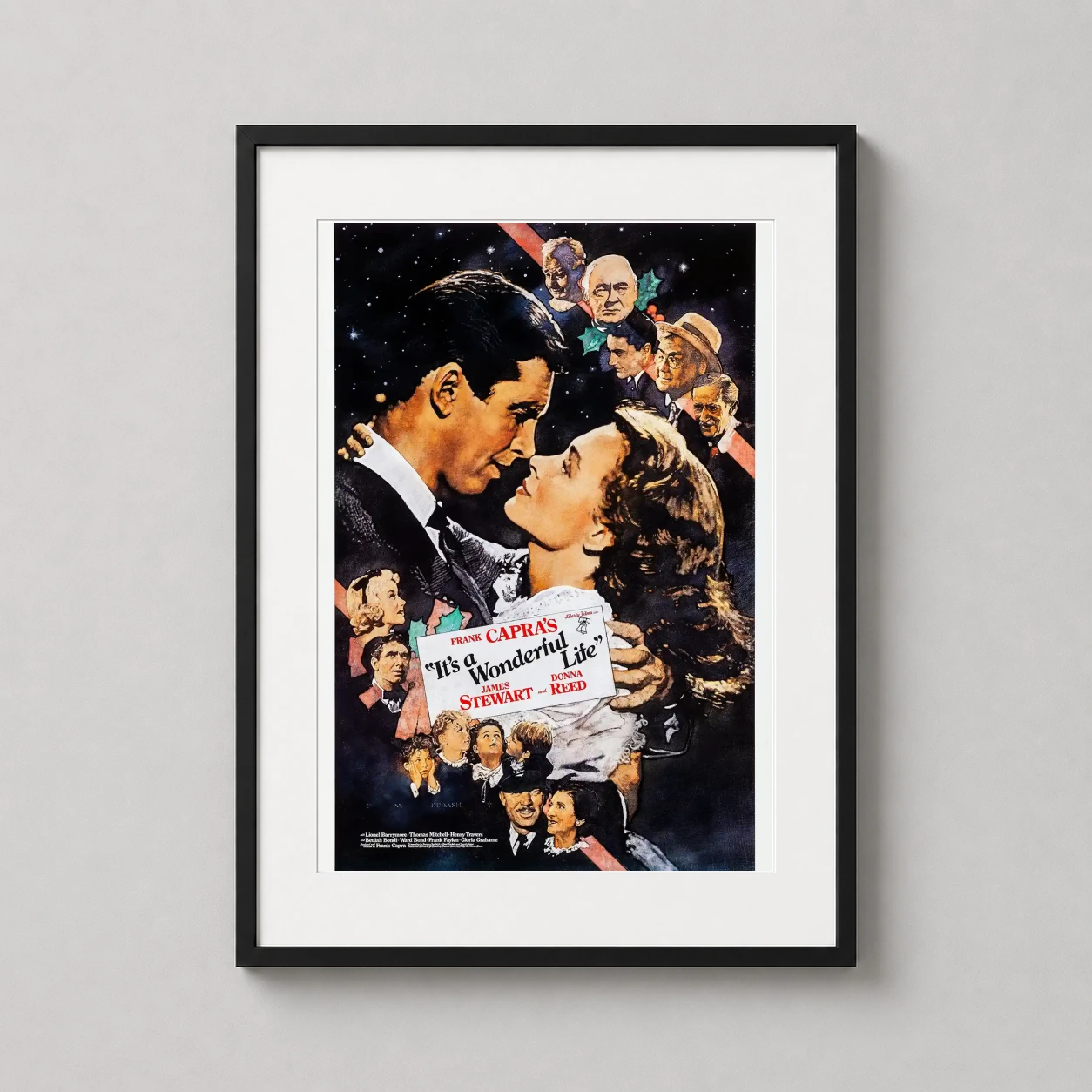 It's Wonderful Life George — this illustrative midnight-blue collage features George Bailey and Mary