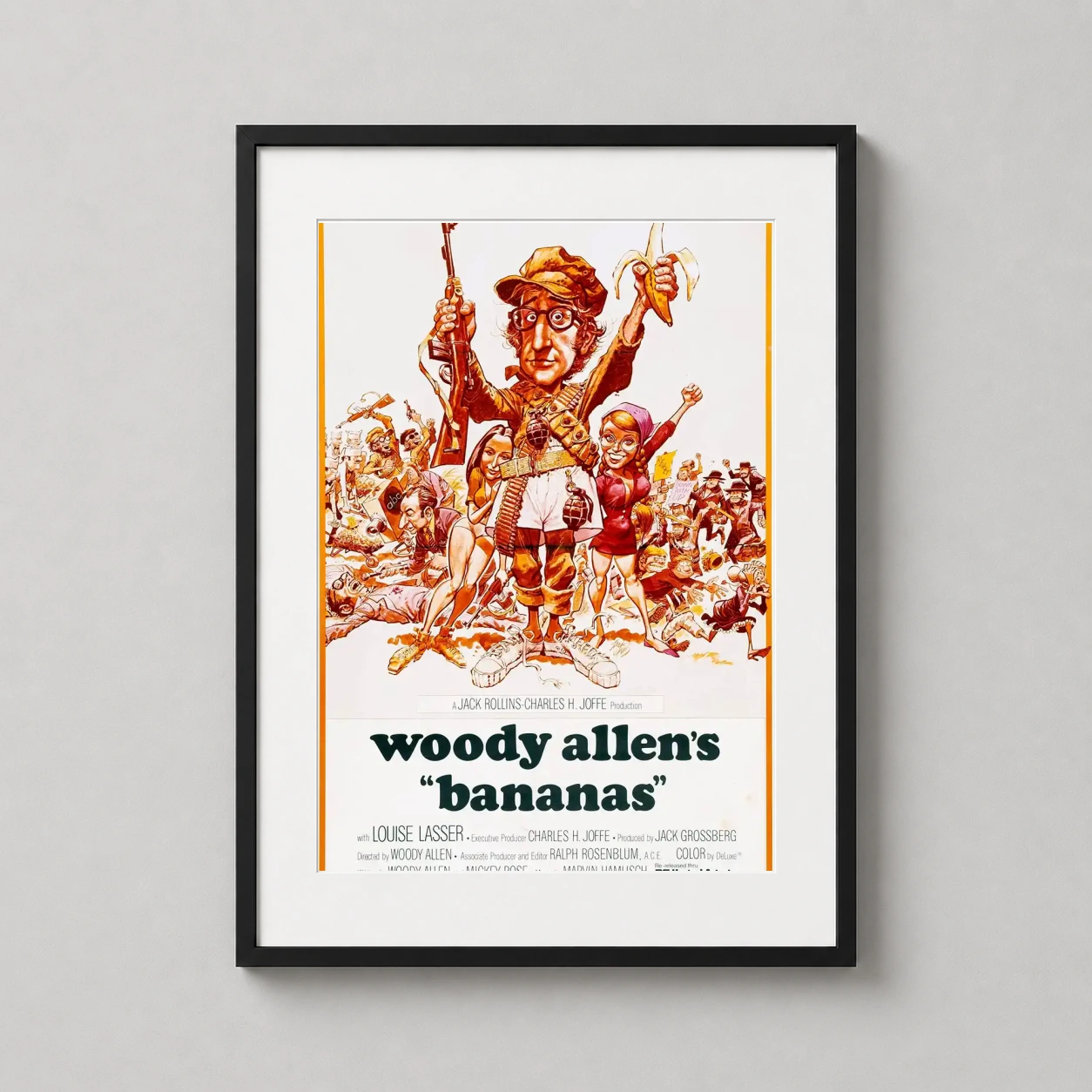 Bananas Woody Allen — vibrant Jack Davis caricature for Woody Allen's Bananas featuring a