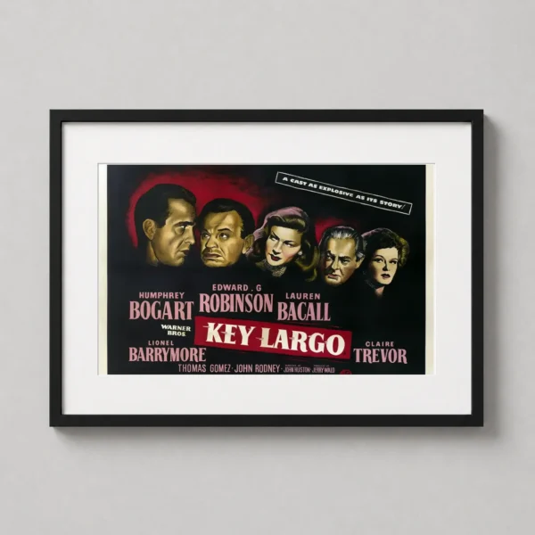 Key Largo 1948 Humphrey Bogart and Lauren Bacall Vintage Movie Poster
