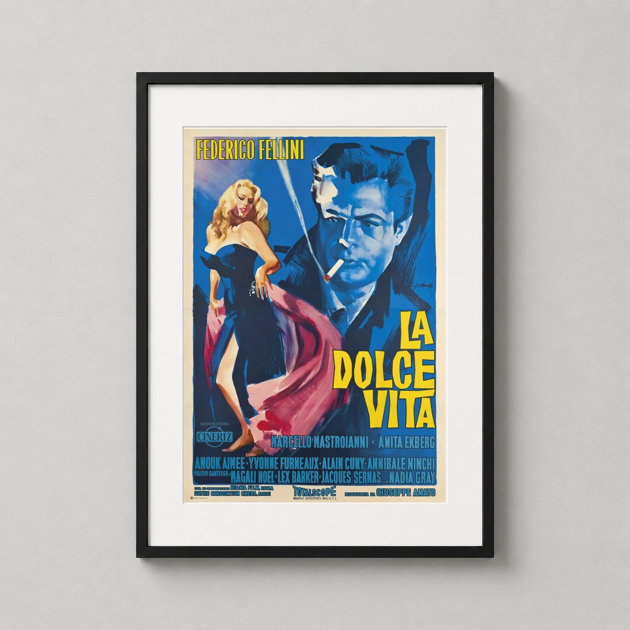 Dolce Vita Marcello Mastroianni — this vintage-style movie art print features Marcello Mastroianni with a